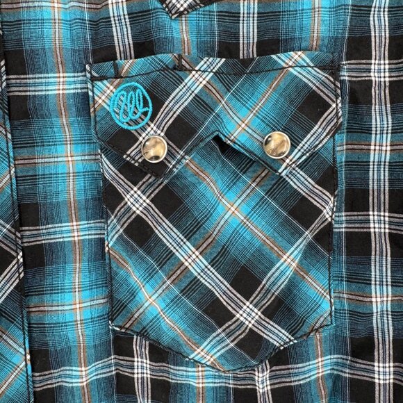 Wrangler Men's Retro Shirt Western Sawtooth Pockets Pearl Snap Medium Blue Plaid - Picture 3 of 8